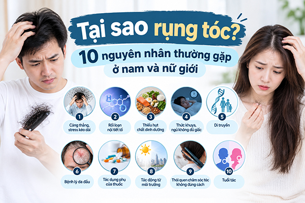 Tại sao rụng tóc? 10 nguyên nhân thường gặp ở nam và nữ giới
